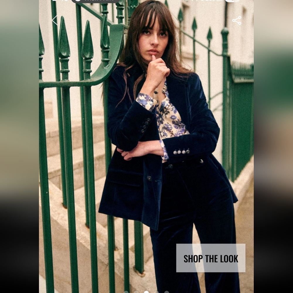 Sezane Fabio Navy 100% Organic Cotton Velvet Trousers
